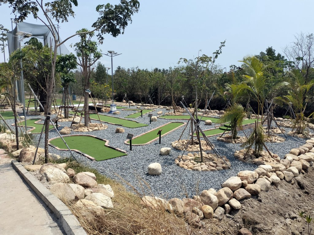 komsan resort on fish island in kampot, cambodia. mini golf