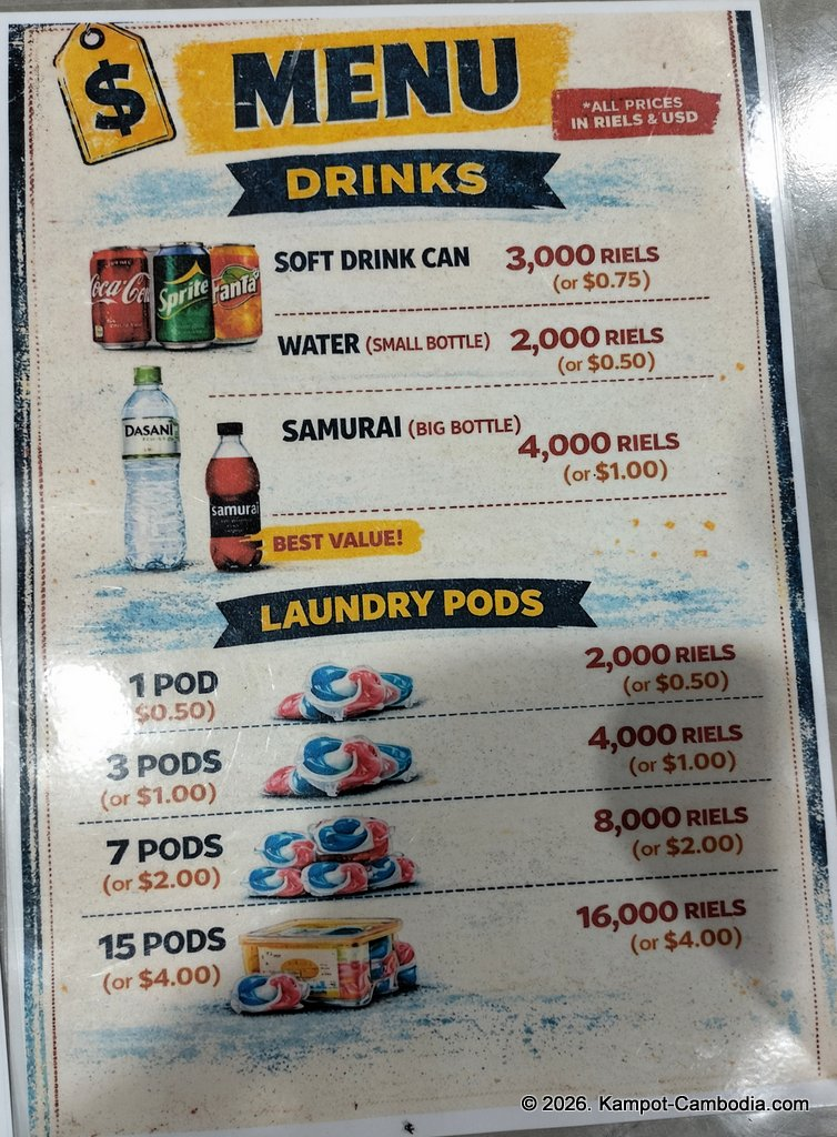 KL Laundry, Cafe and Bar in Kampot, Cambodia. Laundromat and cafe and bar.