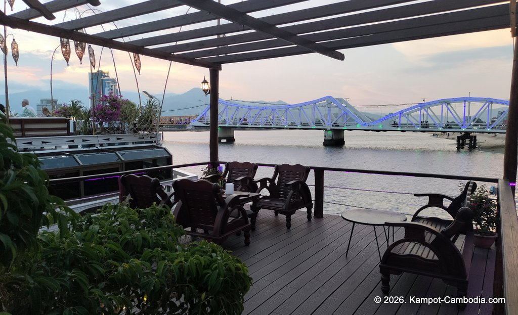 Kdam River boat restaurant in Kampot, Cambodia