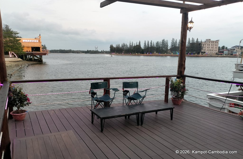 Kdam River boat restaurant in Kampot, Cambodia