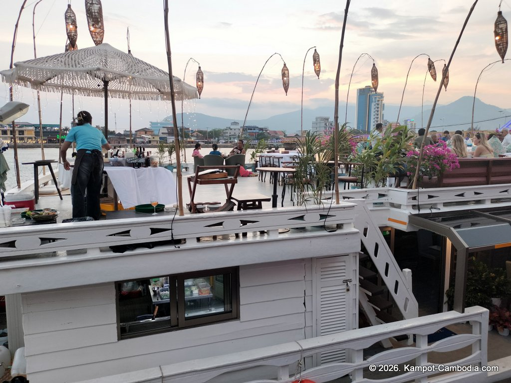 Kdam River boat restaurant in Kampot, Cambodia