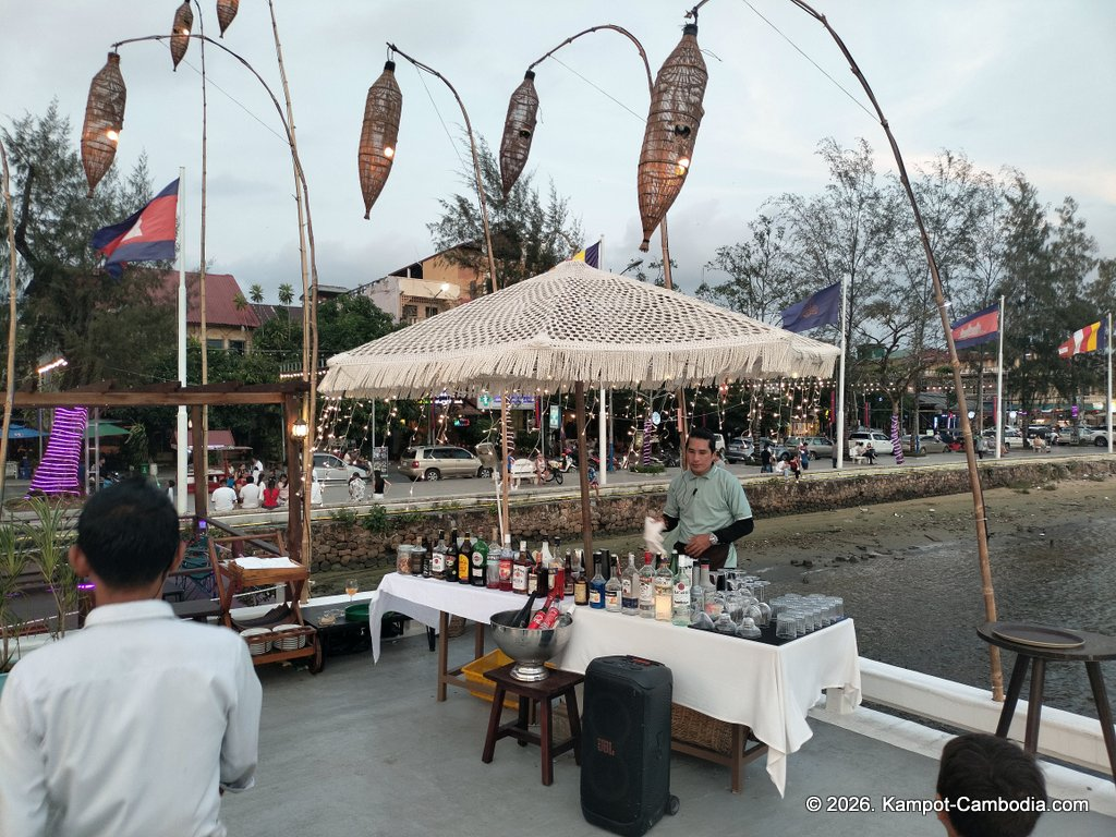 Kdam River boat restaurant in Kampot, Cambodia