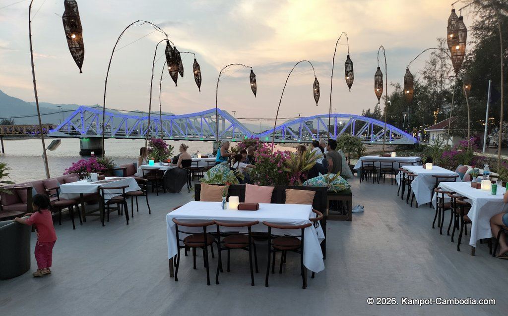Kdam River boat restaurant in Kampot, Cambodia
