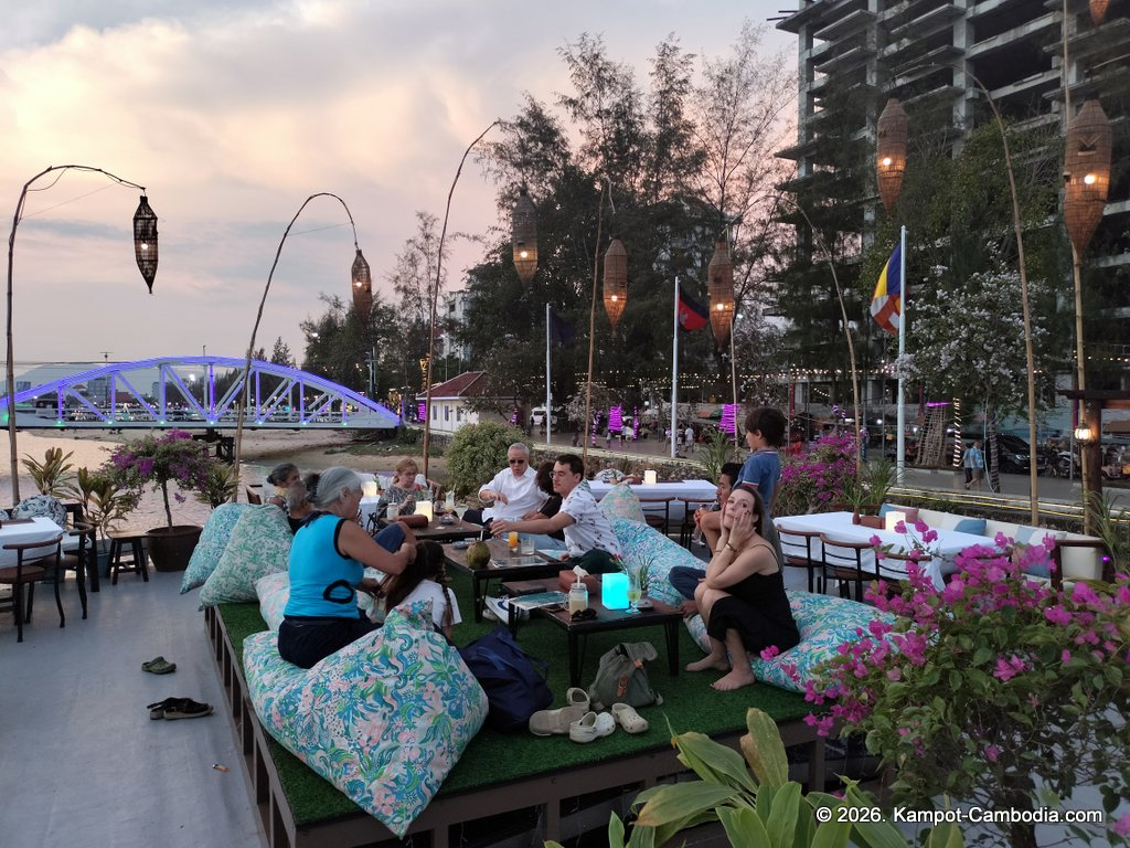 Kdam River boat restaurant in Kampot, Cambodia