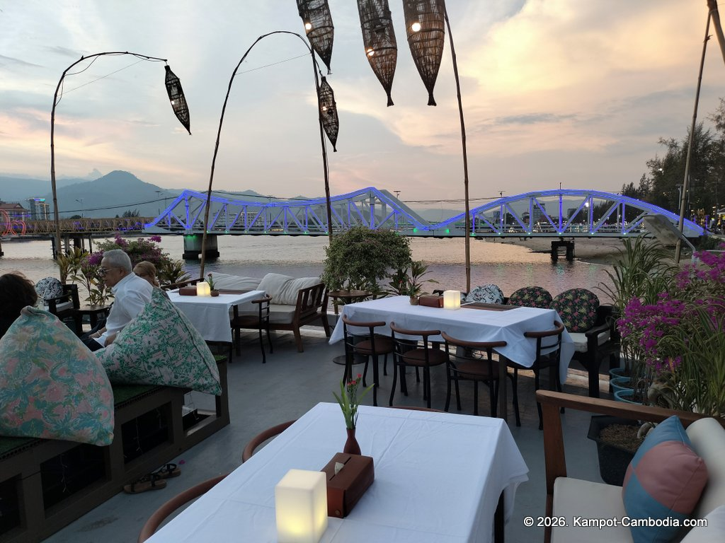 Kdam River boat restaurant in Kampot, Cambodia