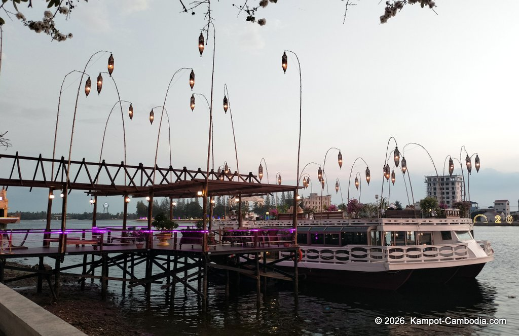 Kdam River boat restaurant in Kampot, Cambodia