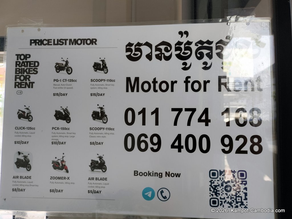 Best Motorcycle Rental Kampot at Trakana Guesthouse in Cambodia
