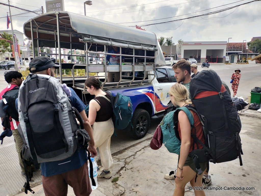 G.T.V.C Booking office in Kampot, Cambodia. Free bus to the port.