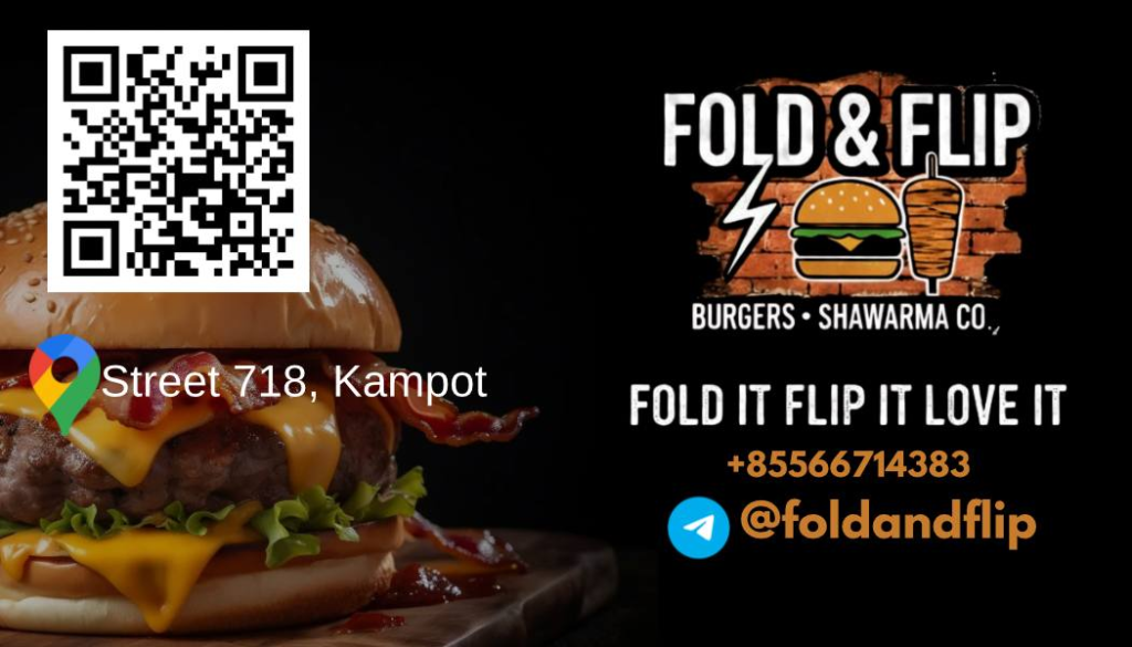 Fold & Flip Burgers and Shawarma Co. Western food in Kampot, Cambodia.