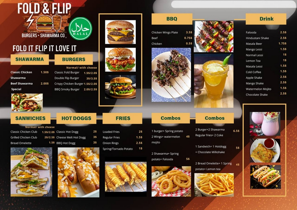 Fold & Flip Burgers and Shawarma Co. Western food in Kampot, Cambodia.
