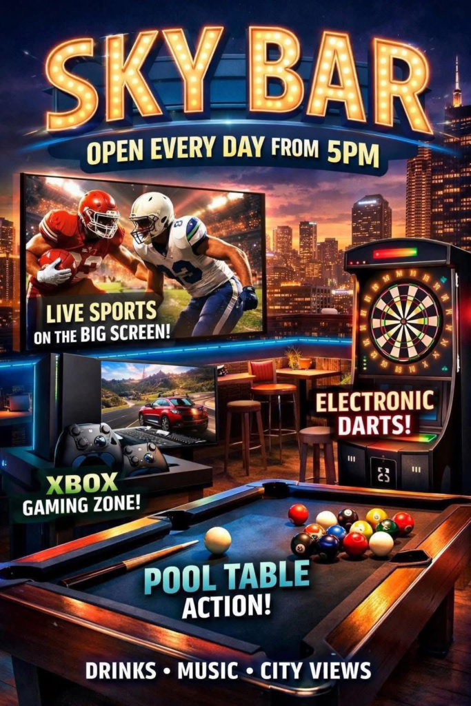 players pool hall, golf simulator, karaoke, sports bar, and sky bar in kampot, cambodia