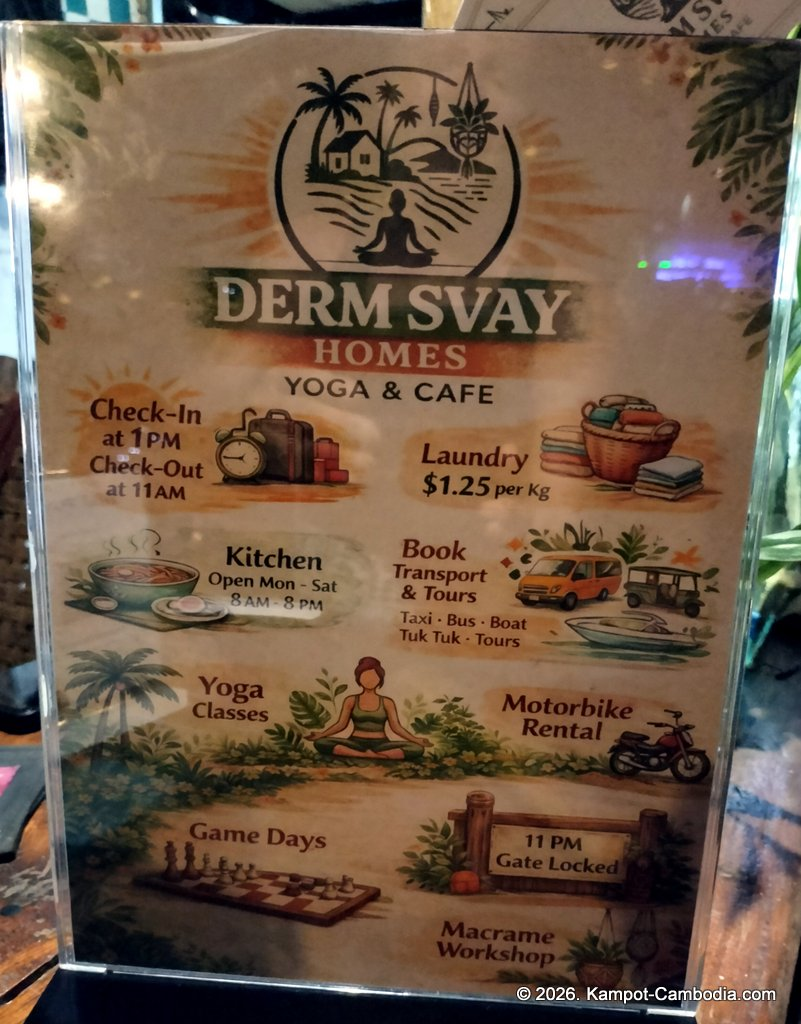 Derm Svay Guesthouse, restaurant, and yoga in Kampot, Cambodia