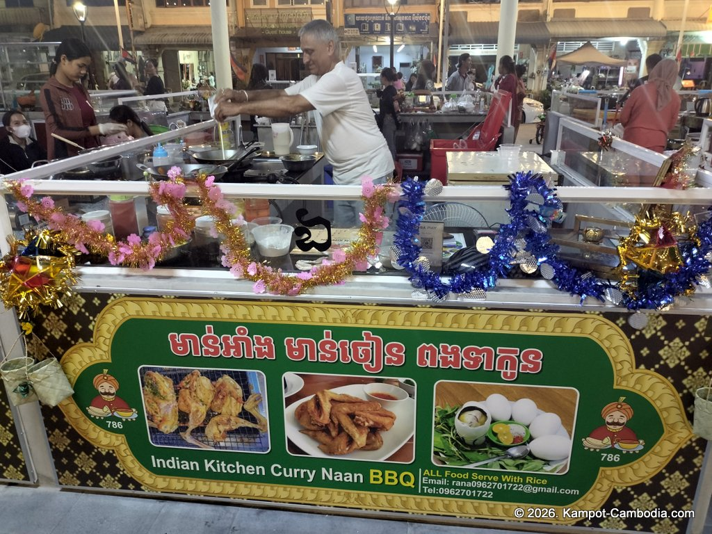 indian kitchen in kampot cambodia. at the kampot food street.