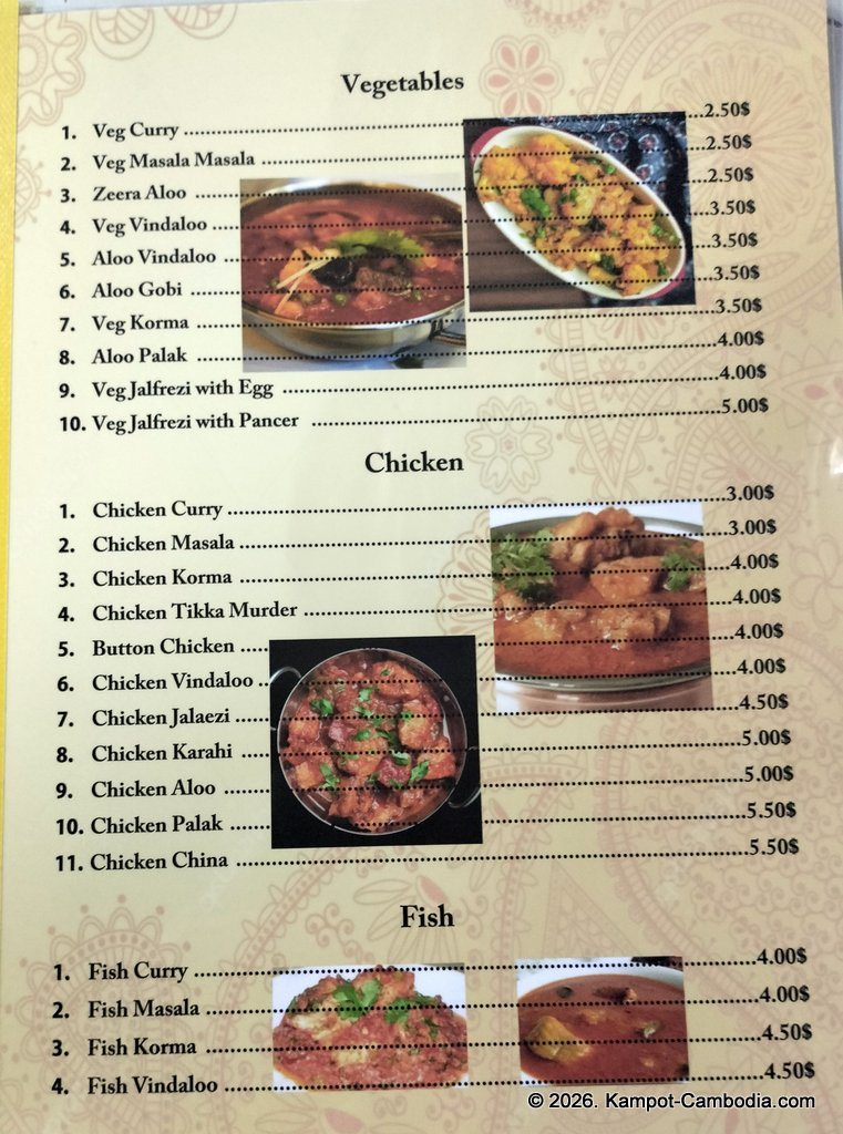 indian kitchen in kampot cambodia. at the kampot food street.