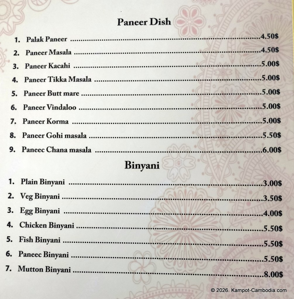 indian kitchen in kampot cambodia. at the kampot food street.