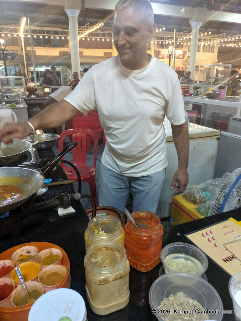 indian kitchen in kampot cambodia. at the kampot food street.