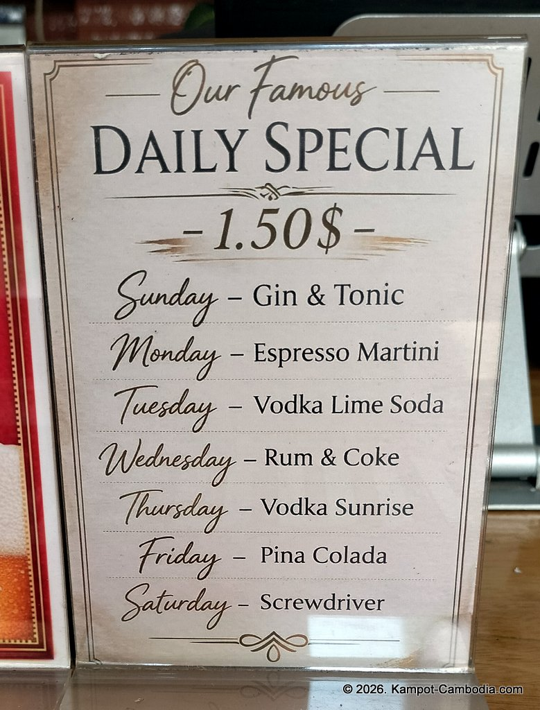 Studebakers Guesthouse, restaurant and bar in Kampot, Cambodia.