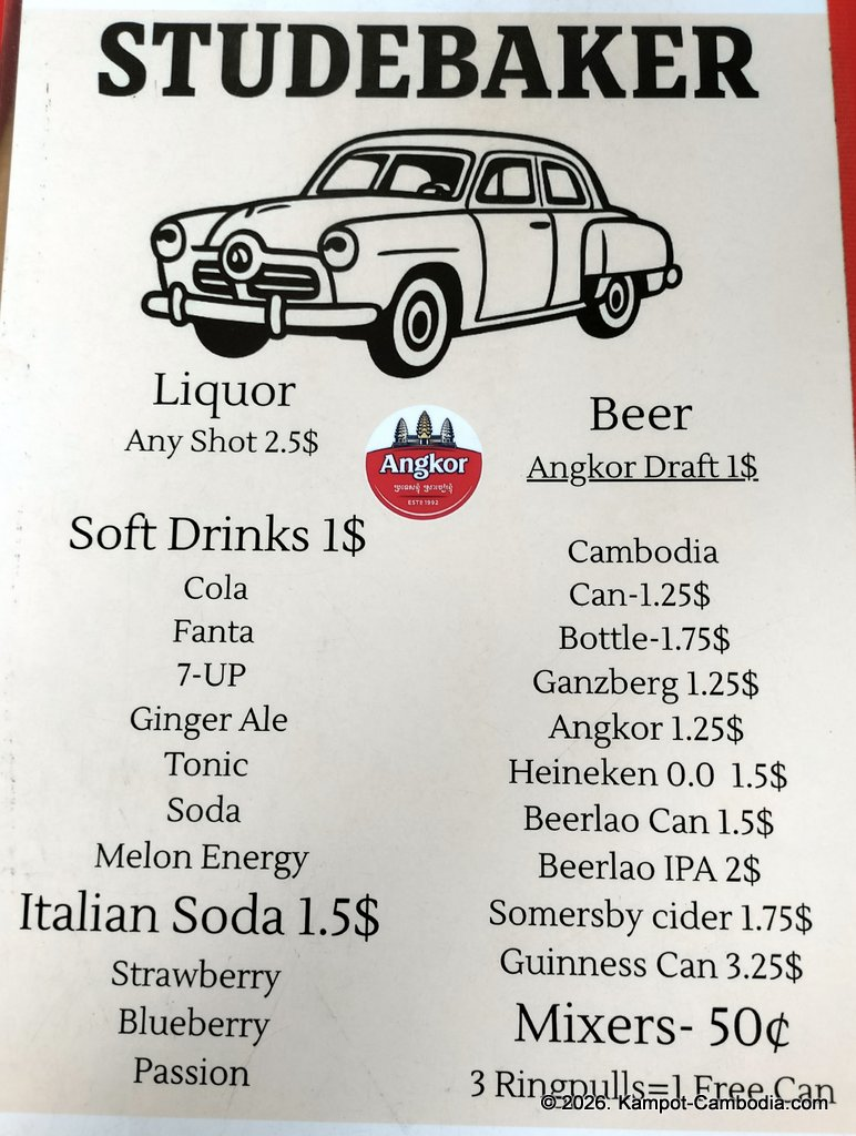 Studebakers Guesthouse, restaurant and bar in Kampot, Cambodia.