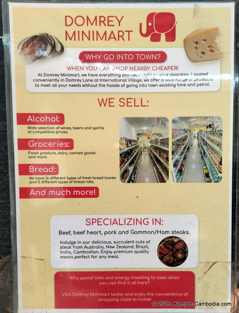 Domrey Mini Mart in International Village. Kampot, Cambodia.