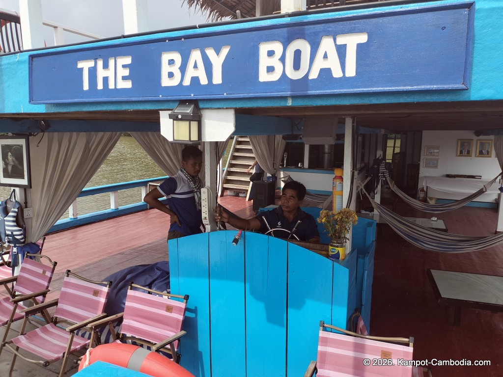 the bay boat. kampot, cambodia. daily cruises on the kampot river.