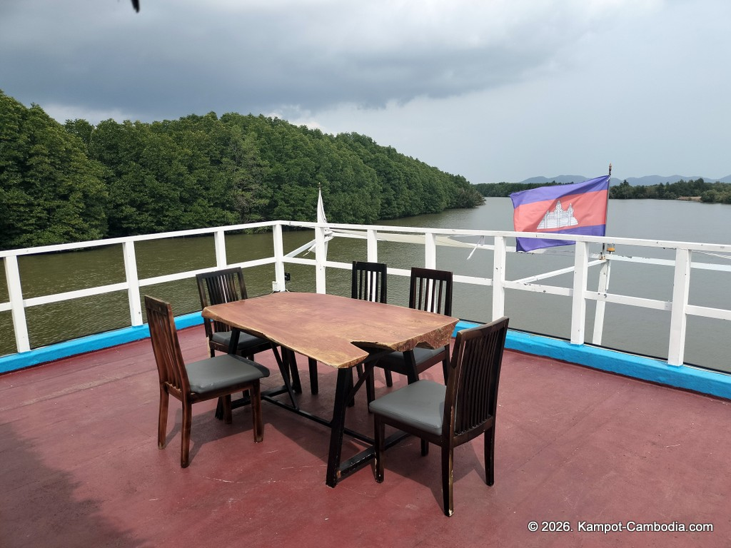 the bay boat. kampot, cambodia. daily cruises on the kampot river.
