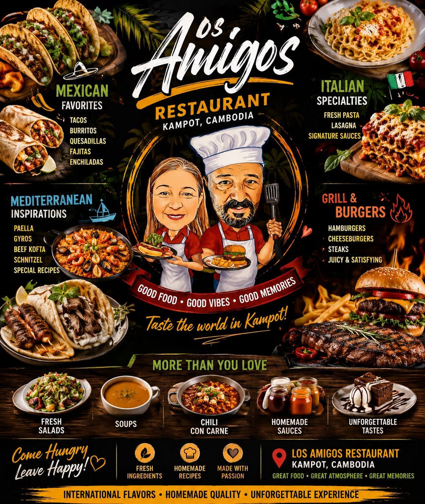 Los Amigos Mexican, Italian, Turkish Kampot Riverside Restaurant in Cambodia.