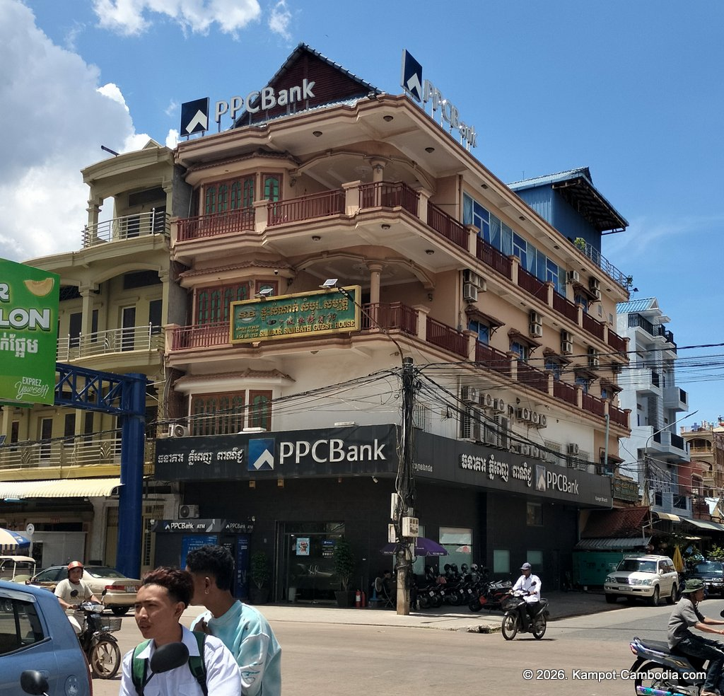PPC Bank in Kampot, Cambodia. $5 ATM withdrawl fee for up to $1,000. Thanks.