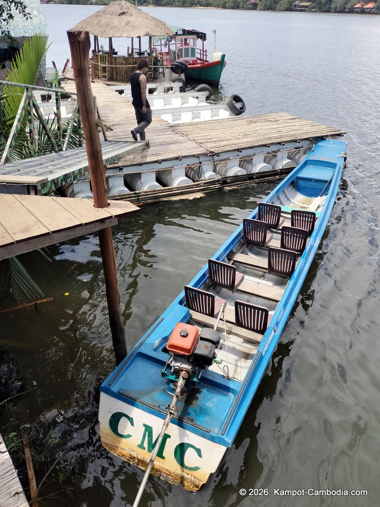 Kampot Dog Sanctuary. High Tide restaurant and Bar. Tiki Boat Rides in Kampot, Cambodia.