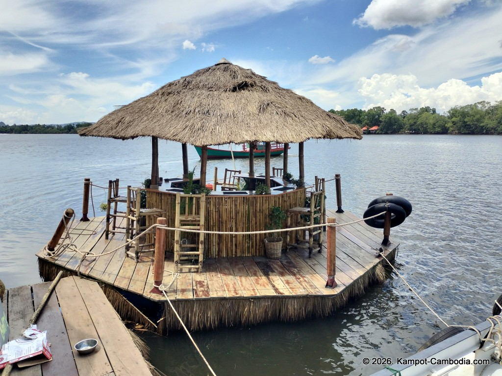 Kampot Dog Sanctuary. High Tide restaurant and Bar. Tiki Boat Rides in Kampot, Cambodia.
