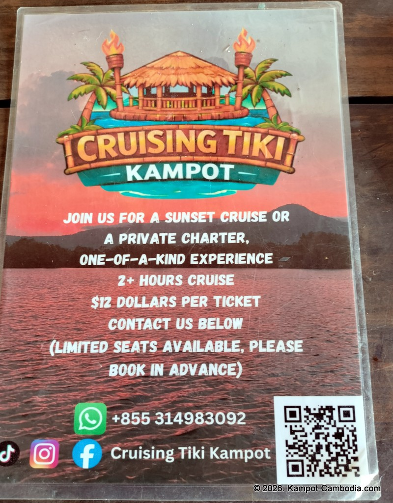 Kampot Dog Sanctuary. High Tide restaurant and Bar. Tiki Boat Rides in Kampot, Cambodia.