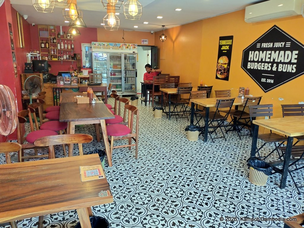 Laundry cafe burger bar in kampot cambodia. Camboburger Co.