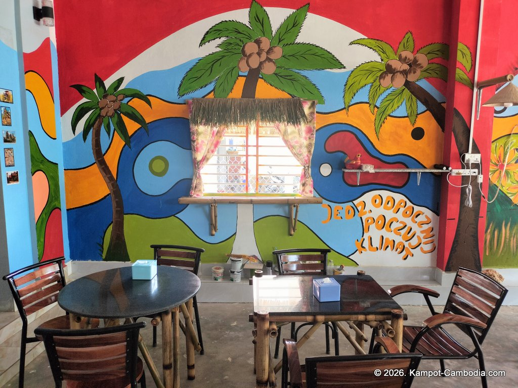 Giant Palm Polish-Khmer Restaurant in Kampot, Cambodia.