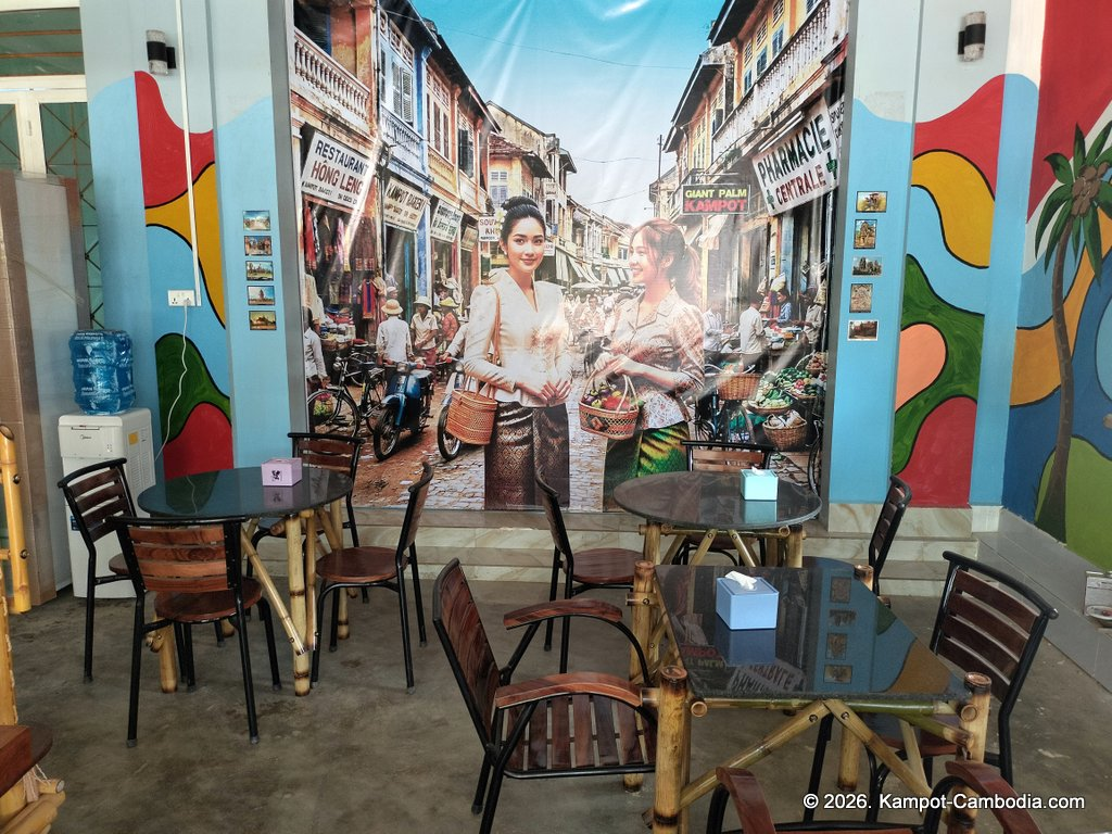 Giant Palm Polish-Khmer Restaurant in Kampot, Cambodia.