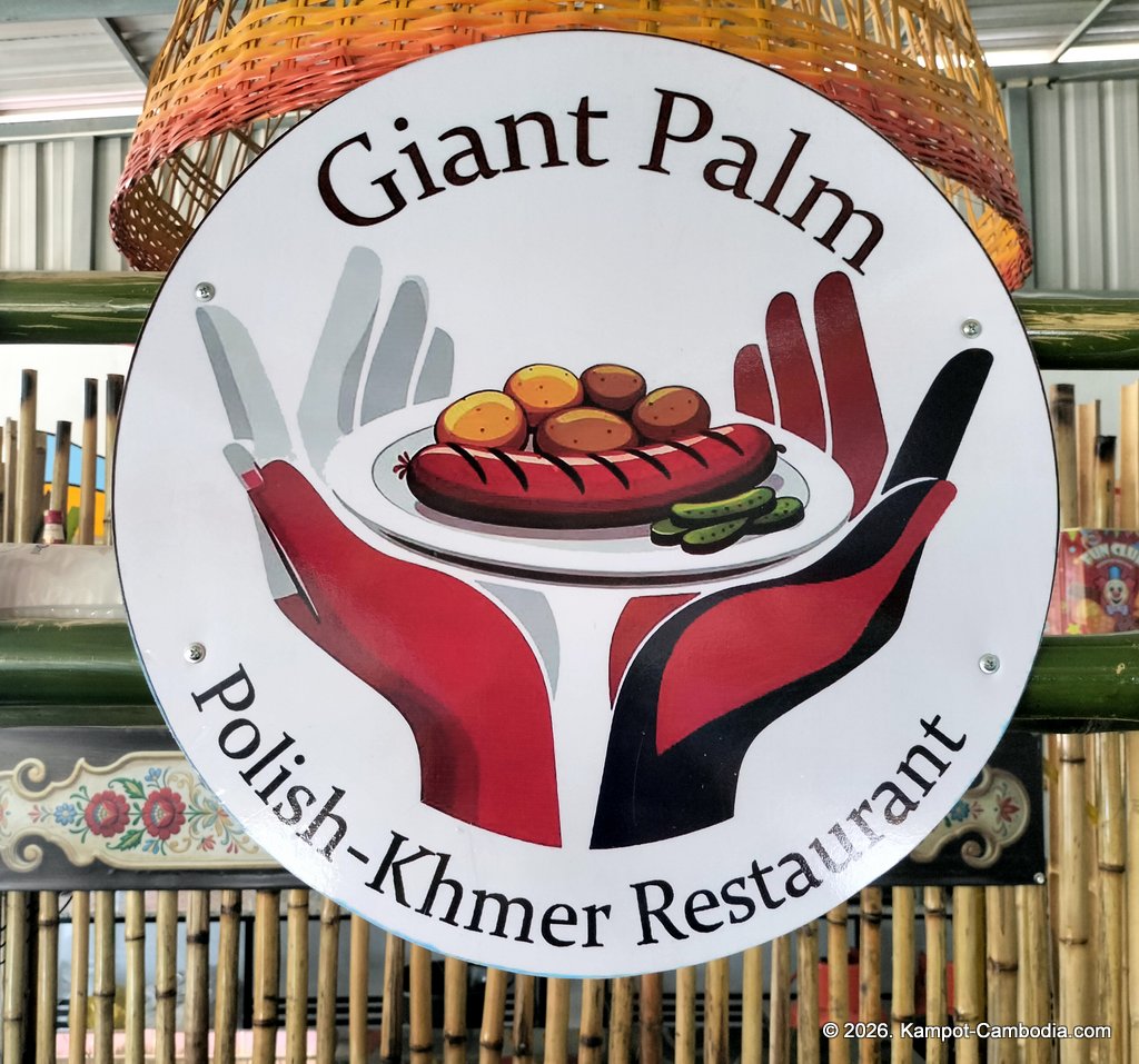 Giant Palm Polish-Khmer Restaurant in Kampot, Cambodia.
