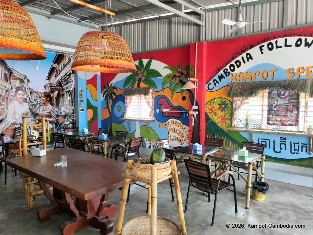 Giant Palm Polish-Khmer Restaurant in Kampot, Cambodia.