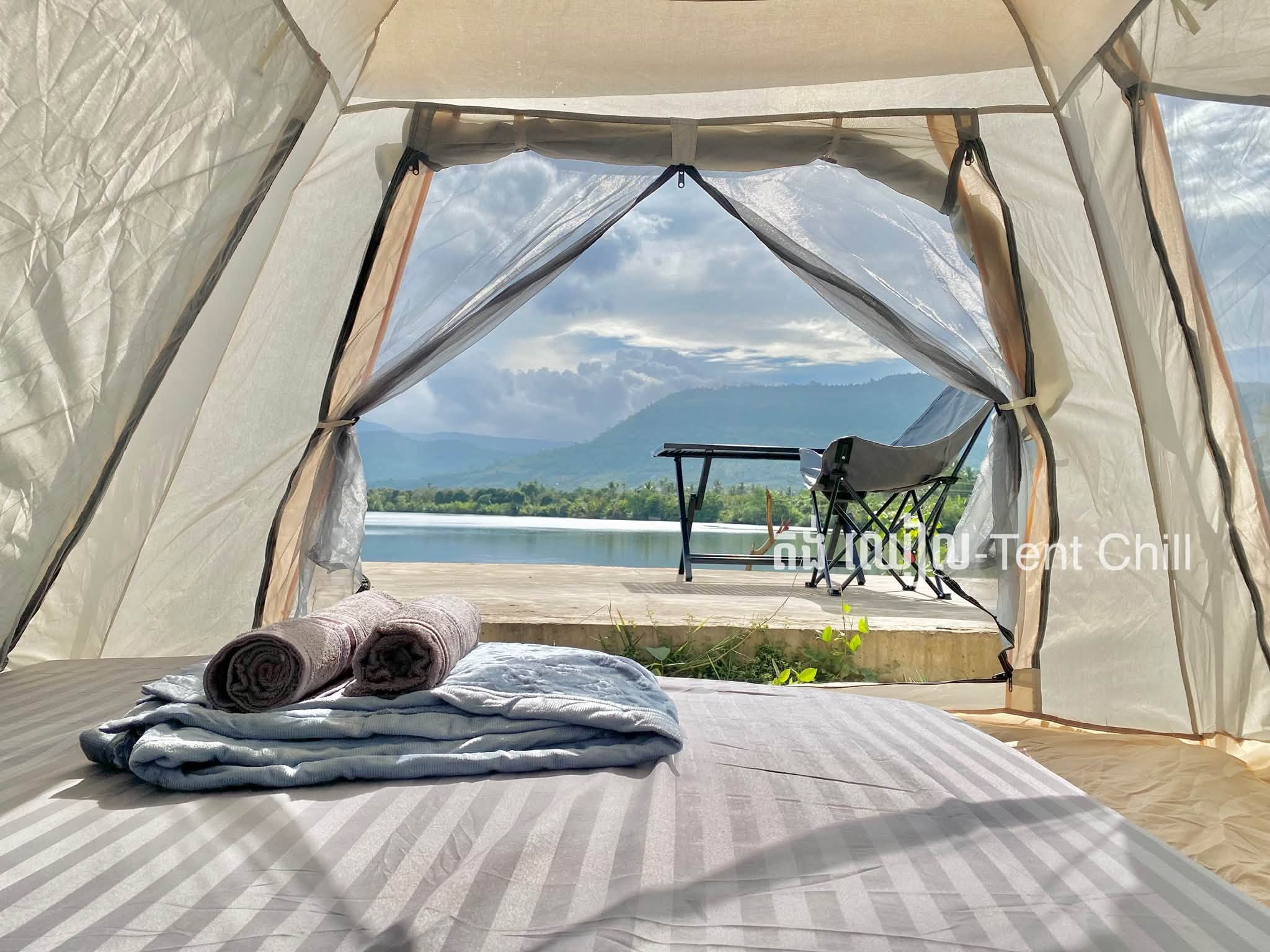 Tent Chill camping in Kampot, Cambodia on the Kampot River.