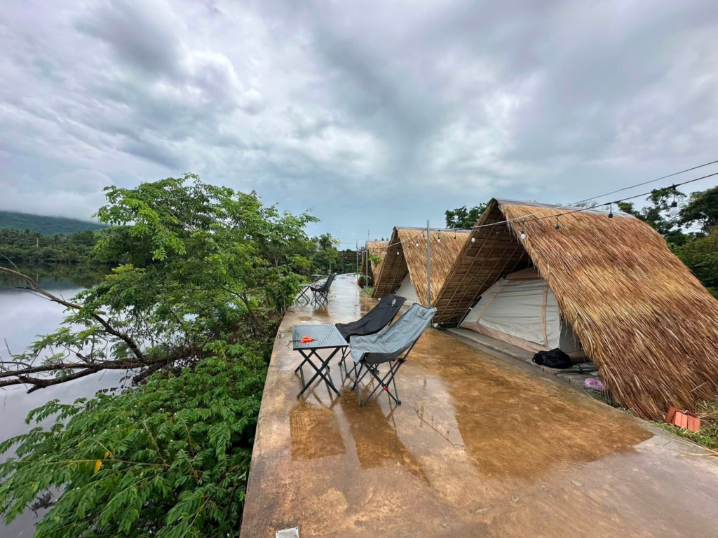 Tent Chill camping in Kampot, Cambodia on the Kampot River.