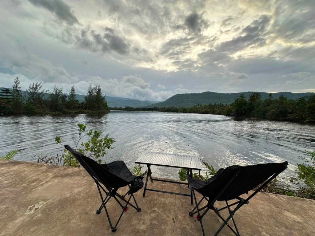 Tent Chill camping in Kampot, Cambodia on the Kampot River.