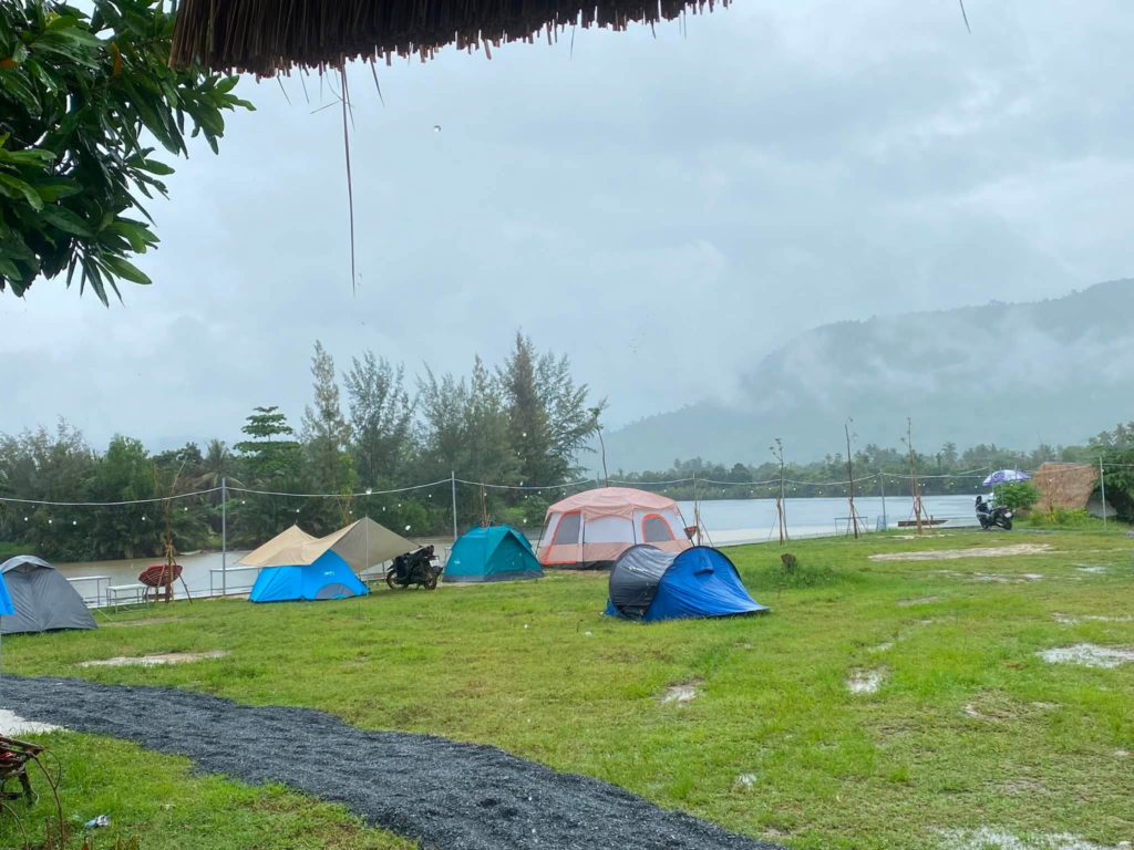 Tent Chill camping in Kampot, Cambodia on the Kampot River.