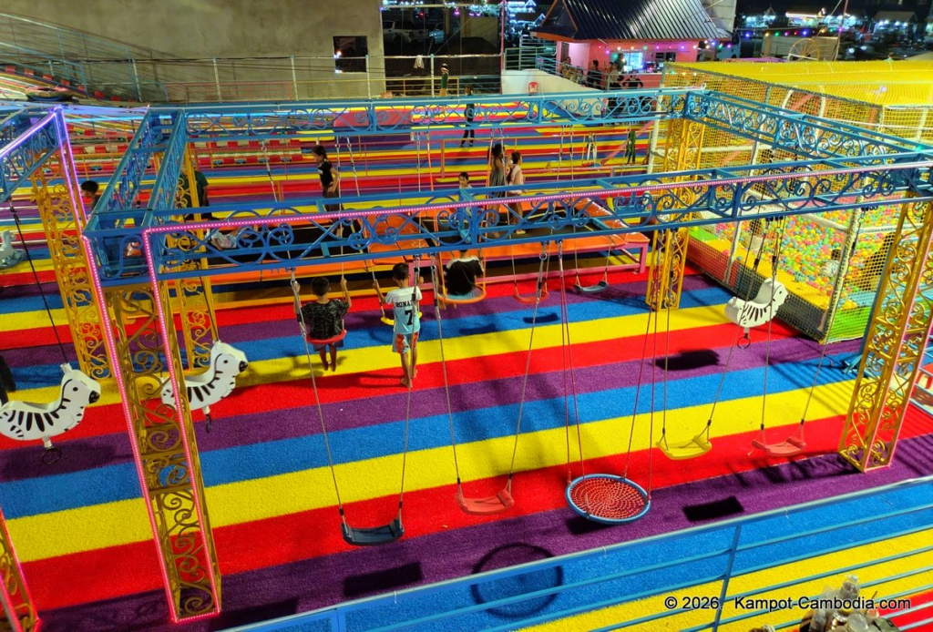 Kampot Happy. Outdoor Kids' entertainment park with slides, ball room, zip line, restaurant and cafe in Kampot, Cambodia.