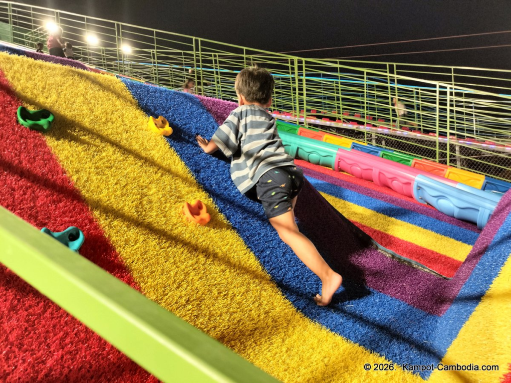 Kampot Happy. Outdoor Kids' entertainment park with slides, ball room, zip line, restaurant and cafe in Kampot, Cambodia.