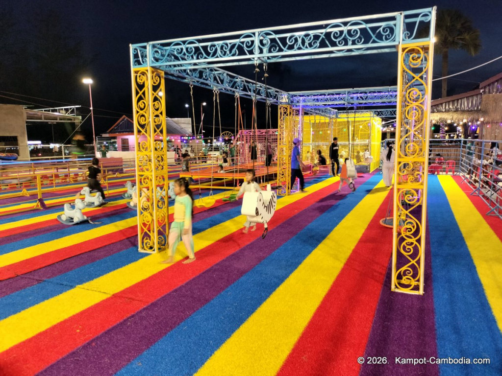 Kampot Happy. Outdoor Kids' entertainment park with slides, ball room, zip line, restaurant and cafe in Kampot, Cambodia.