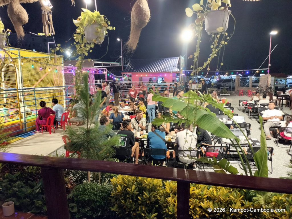 Kampot Happy. Outdoor Kids' entertainment park with slides, ball room, zip line, restaurant and cafe in Kampot, Cambodia.