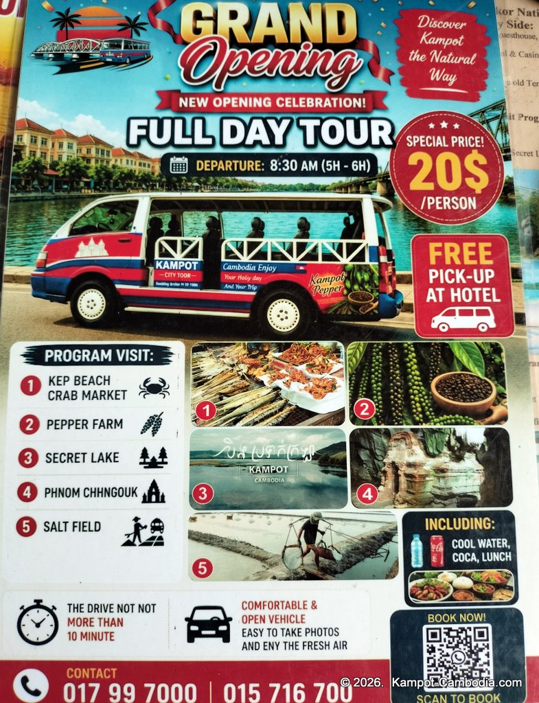 City Tour Kampot. Open air bus tours around kampot.
