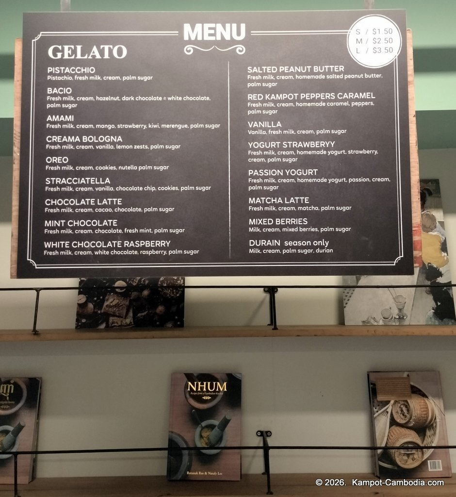 amami gelato gelateria artigianale ice cream restaurant and cafe in Kampot, Cambodia.