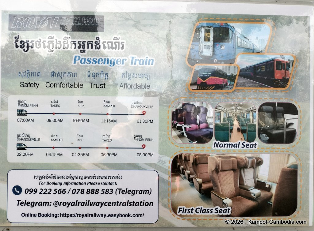 Train in Kampot, Cambodia. Kampot Train Station. Train schedule.