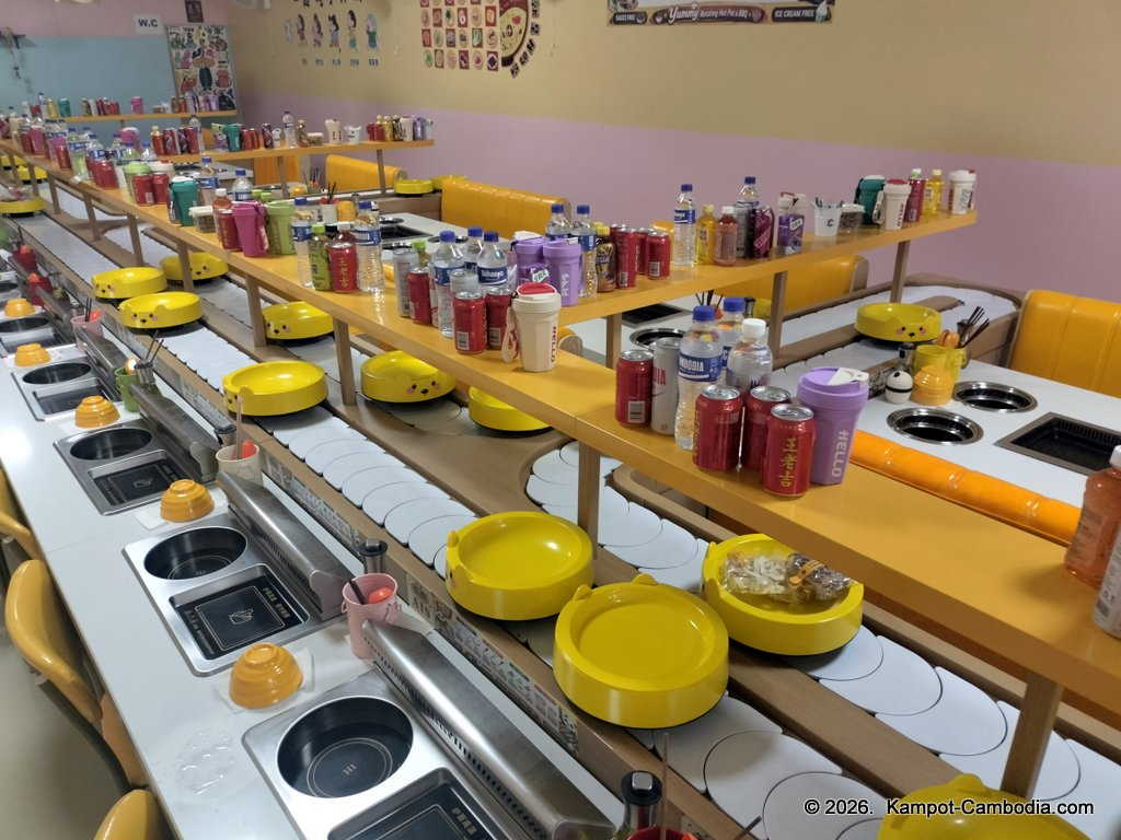 Yummy Rotating Hot Pot & BBQ in Kampot, Cambodia.