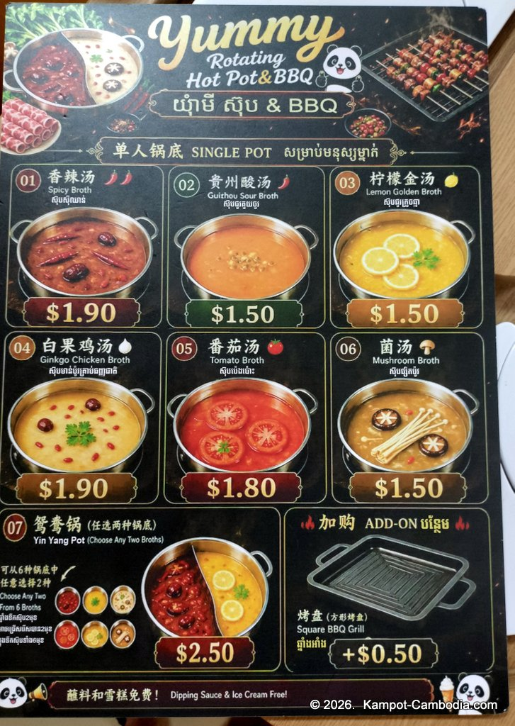 Yummy Rotating Hot Pot & BBQ in Kampot, Cambodia.