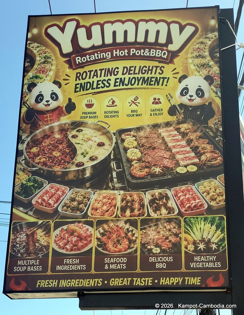 Yummy Rotating Hot Pot & BBQ in Kampot, Cambodia.