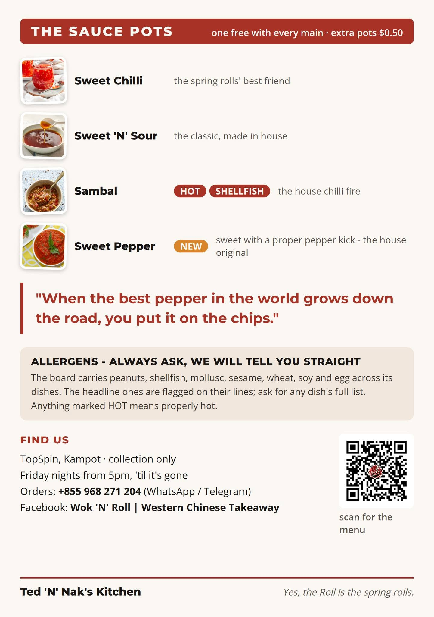 TopSpin bar in kampot, cambodia Wok 'n' Roll Western Chinese Takeaway, Kampot. menu